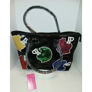 Cinnamon Toast Football Sequin Tote Bag Black Multicolor Tailgate Handbag NWT